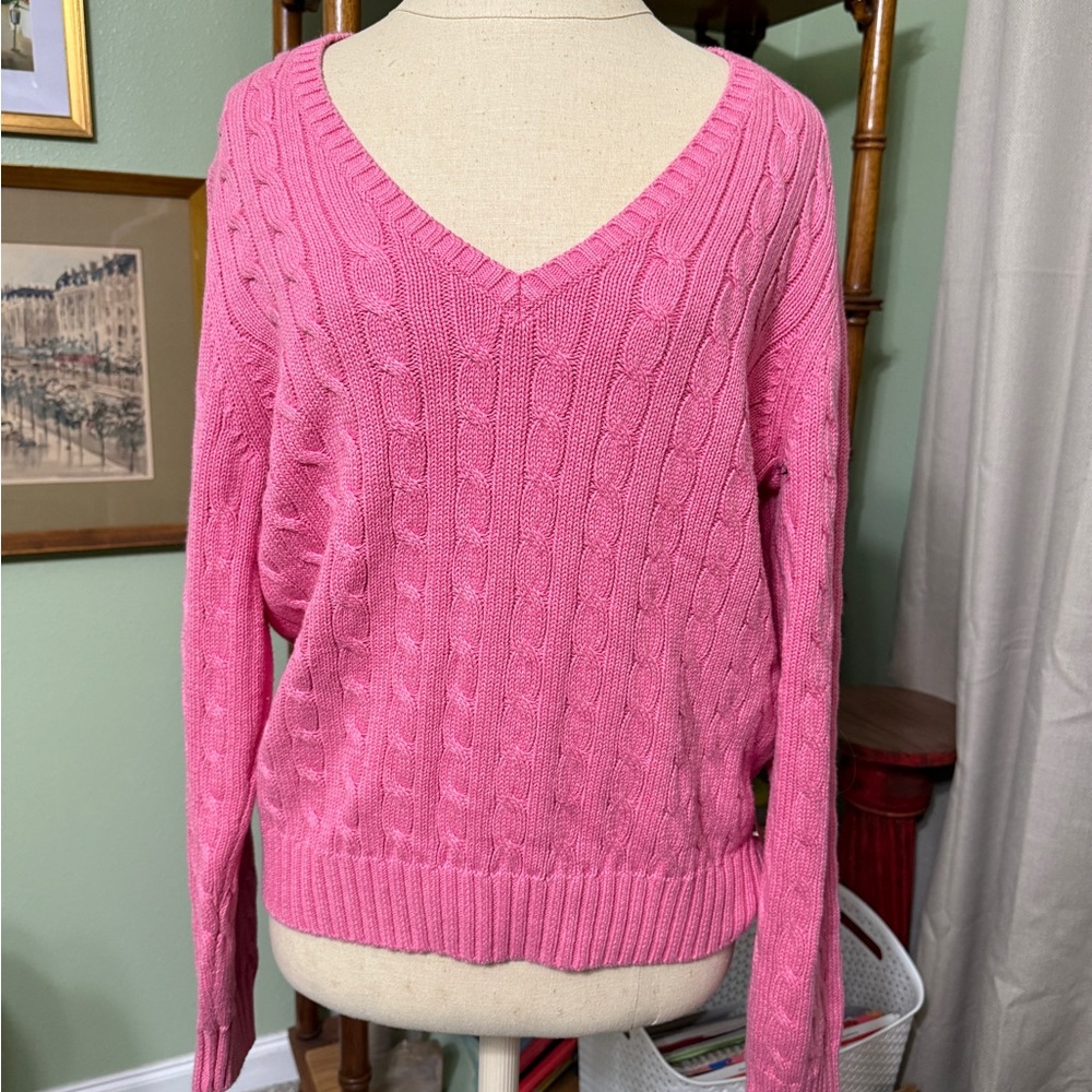 Tommy Hilfiger Pink V-Neck Cable Sweater